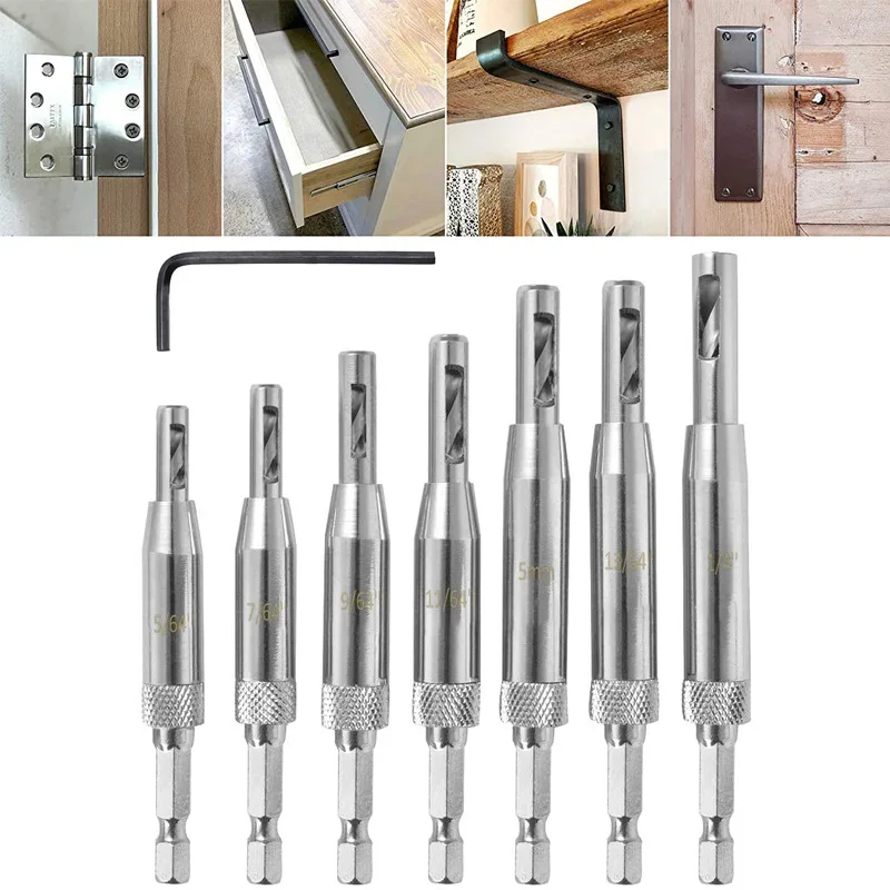 4/8/16pcs Self Centering Hinge Drill Bit Set High-speed Steel Woodworking Door Window Hinge Drill Bit Positioning Hole Opener door and window hinge opener woodworking drilling hexagonal drill positioning special shaped drilling set tool