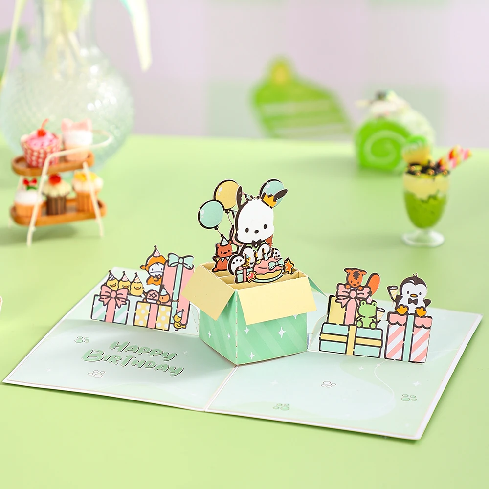 3D Cartoon Greeting Cards Birthday Card Sanrio Hello Kitty Melody Kuromi Pom Pom Purin Pop Up Box Gift Cards
