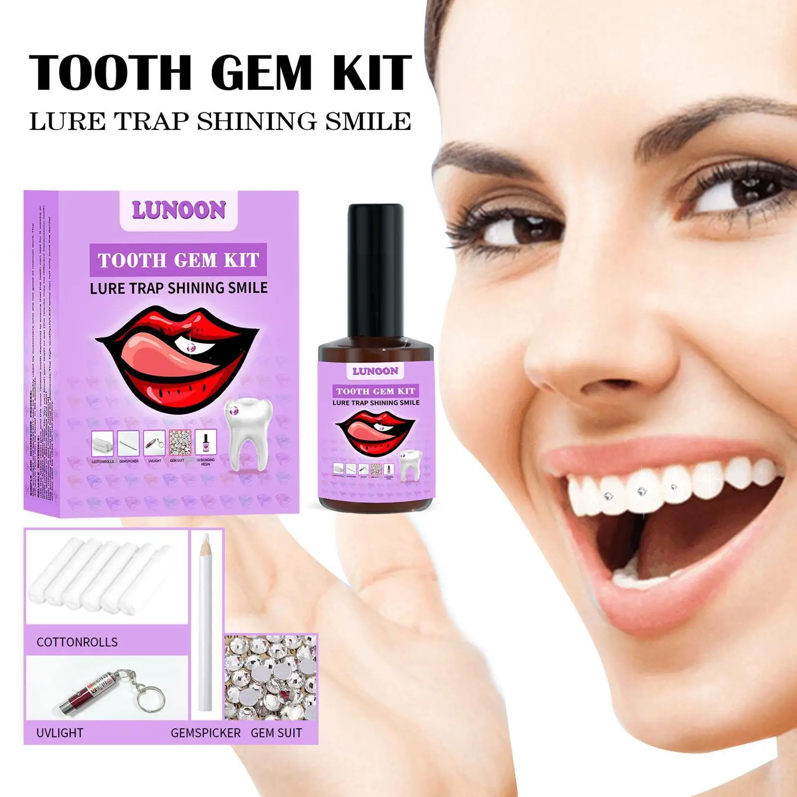 ToothJewelryKitDIYTeethGemsKitWithGluesAndLightFirmReliable