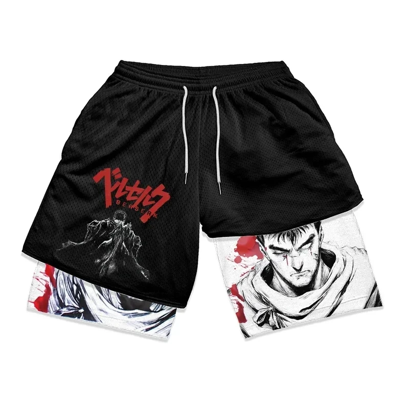 Short de sport Anime 2 en 1 pour homme, séchage rapide, maille respirante, short de performance, sports d'été, fitness, entraîne 4