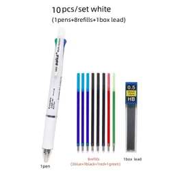 Multicolor Erasable Gel Pen Set with Automatic Pencil and Refillable Options (White set)