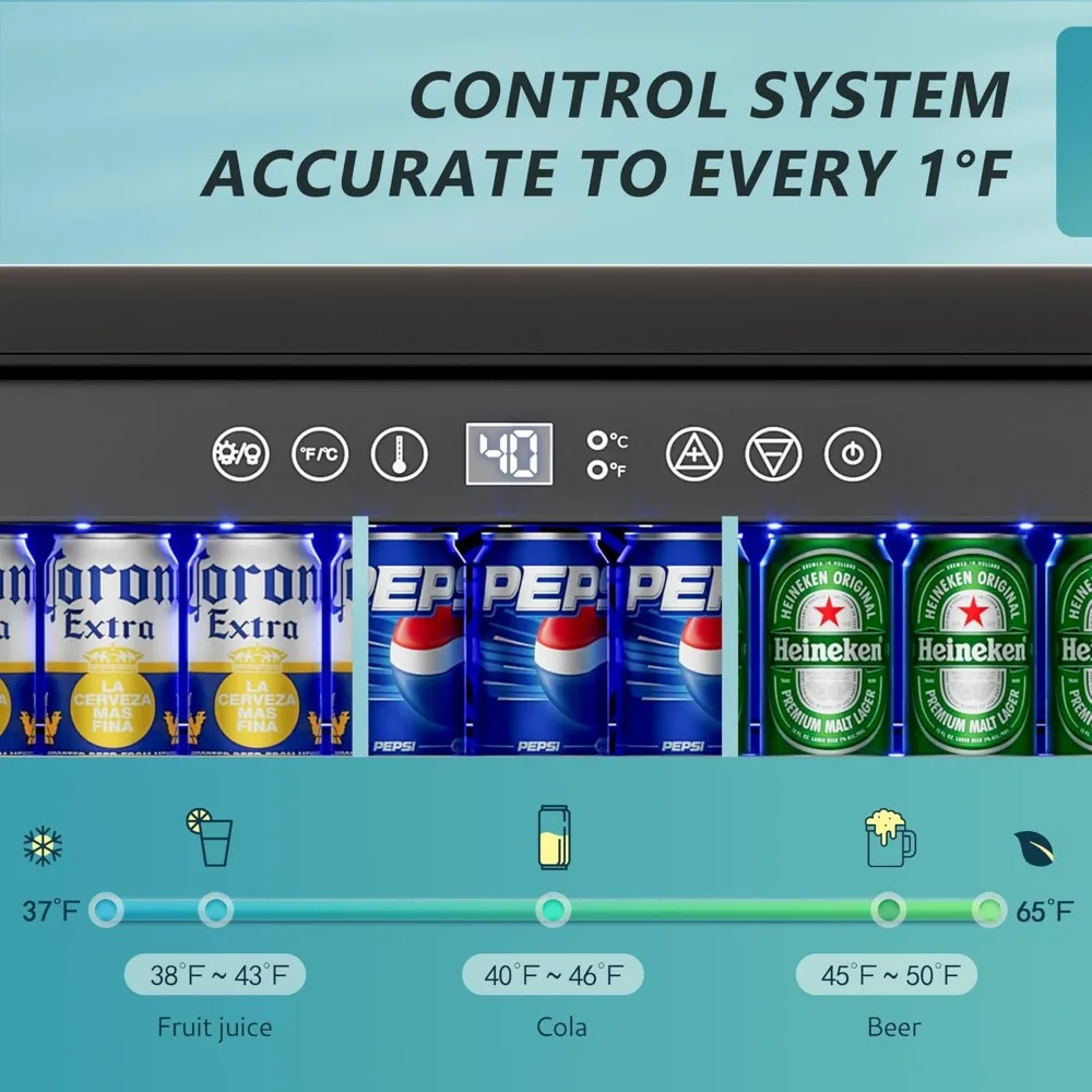 Beverage Refrigerator, 180 Can Built-in Beverage Cooler, Under Counter Beer Fridge with Glass Door for Soda, Water 3