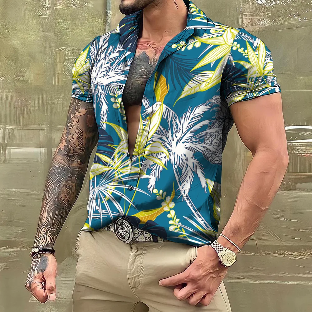 

Shirts And Blouses Hawaiian Men's Shirt Tropical 3D Print Casual Beach Short Sleeve Tops Oversized Tees Man Clothing Camisa
