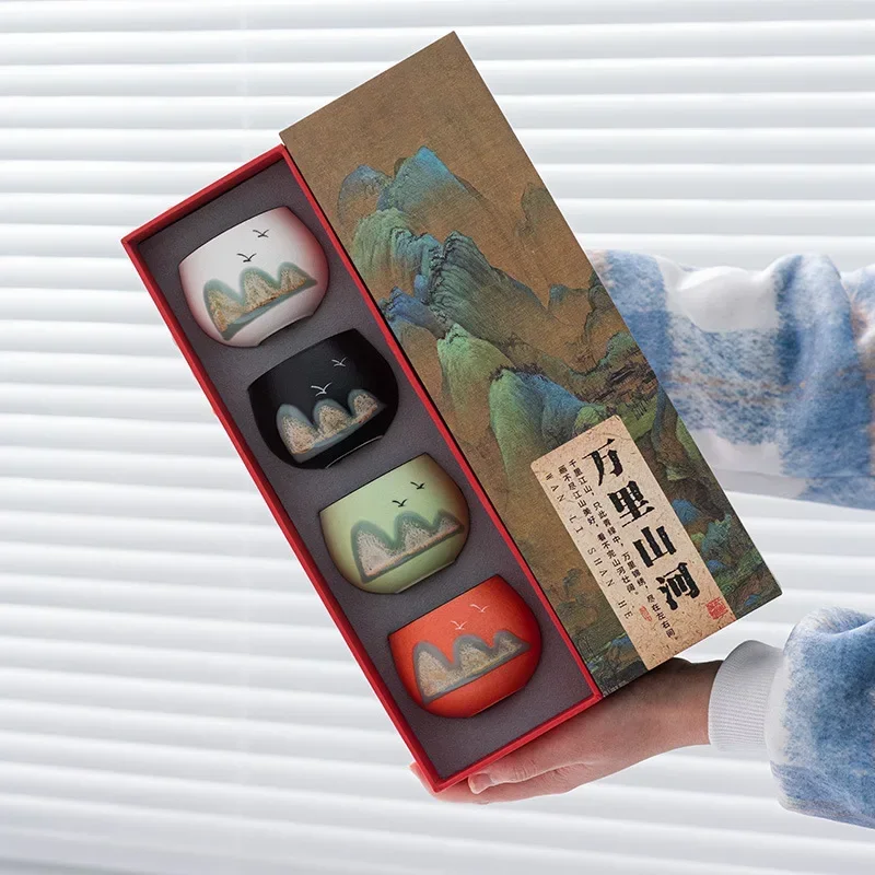 Pure hand-painted Yuanshan large-capacity teacup ceramic teacup tea cup Kung Fu tea set high-end gift box gift