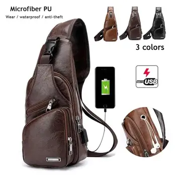 Borsa a Tracolla da Uomo alla Moda, Semplice e Casual, con Porta USB, Multifunzionale per Sport e Pendolarismo