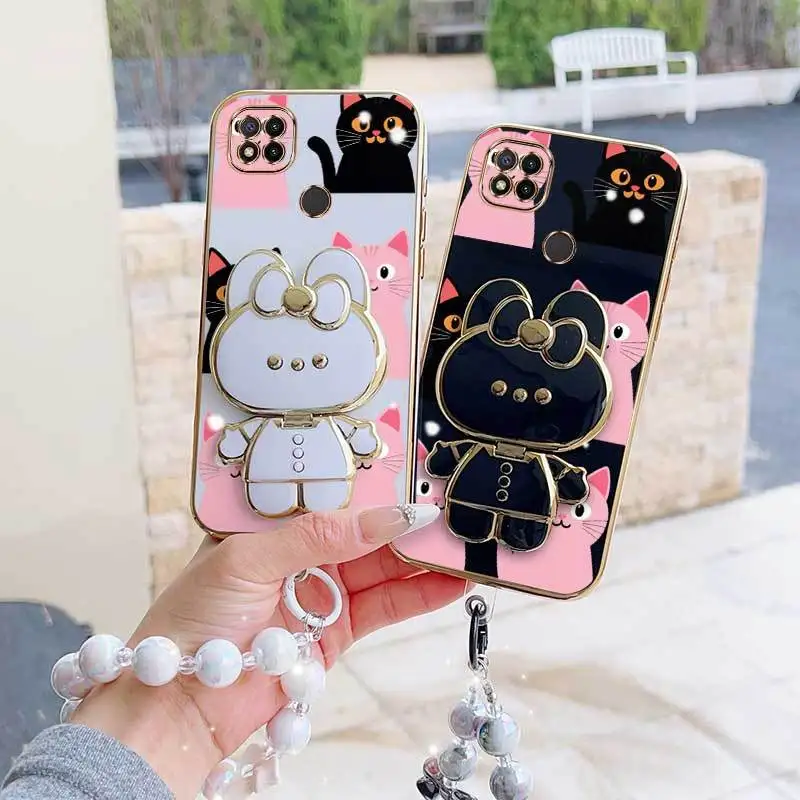 Pink Heart Shape Phone Case Set with Lanyard & Rabbit Stand - 3 Piece Bundle
