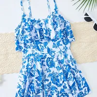 Kid Girls Swimming Dress One Piece Swimsuit Summer Bathing Suit Kids Quick Dryer Swimwear Soft Hot Spring Suspender Beachwear