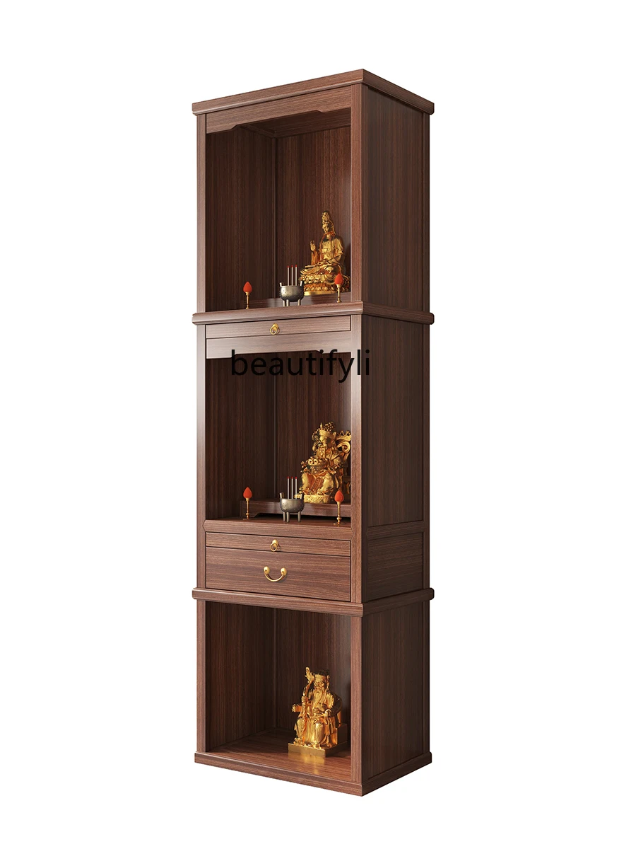 Household Solid Wood Three-Layer Buddha Cabinet Altar Incense Burner Table New Chinese Style Black Walnut Simple Clothes Closet