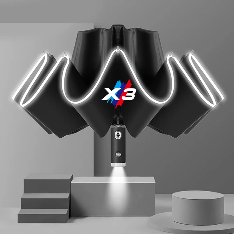 Car Led Light Automatic Folding Windproof Sunshade Umbrella Car Sun Protection Umbrella For BMW X3 E83 F25 G01 G08 G45