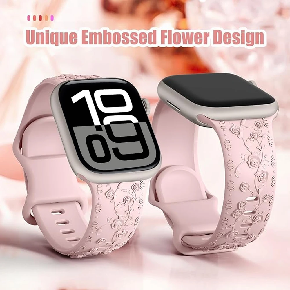 รูปสินค้า สายรัด Apple Watch ดอกไม้แกะสลัก 42-46 มม. Correa สวยหรู