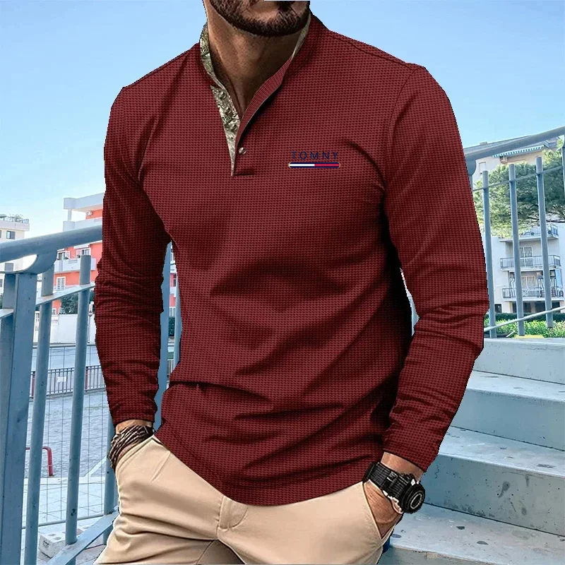 

Men's long sleeve stand collar Polo shirt sports breathable casual T-shirt fitness top spring/summer fashion high quality