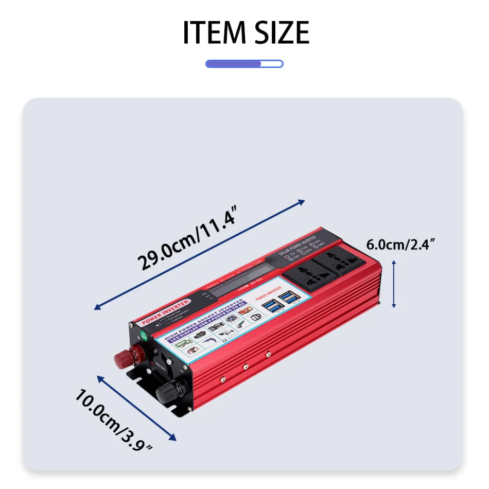 universal, conversor de energia, 4USB, DC 12V, 24V a 220V AC, 6000W