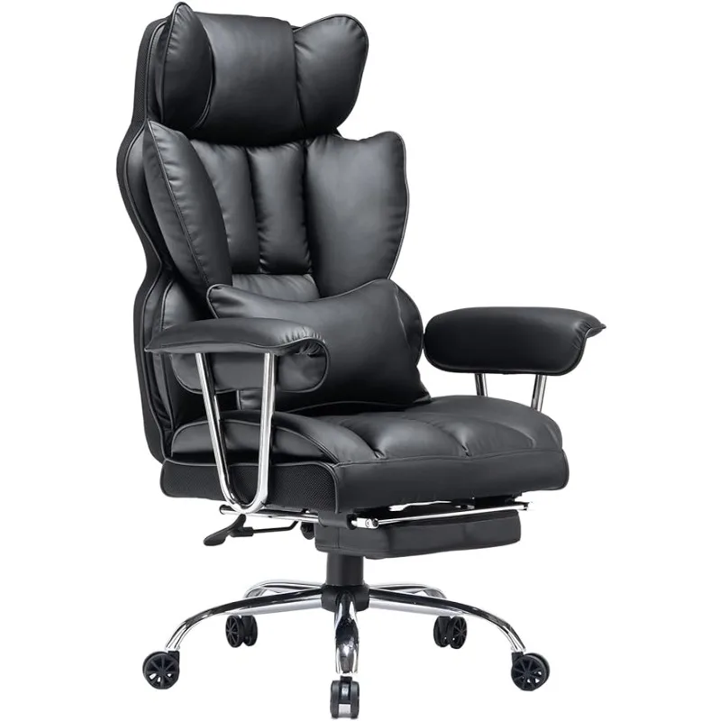 

Desk Office Chair 400LBS, Big High Back PU Leather Computer Chair, Executive Office Chair with Leg Rest and Lumbar Support