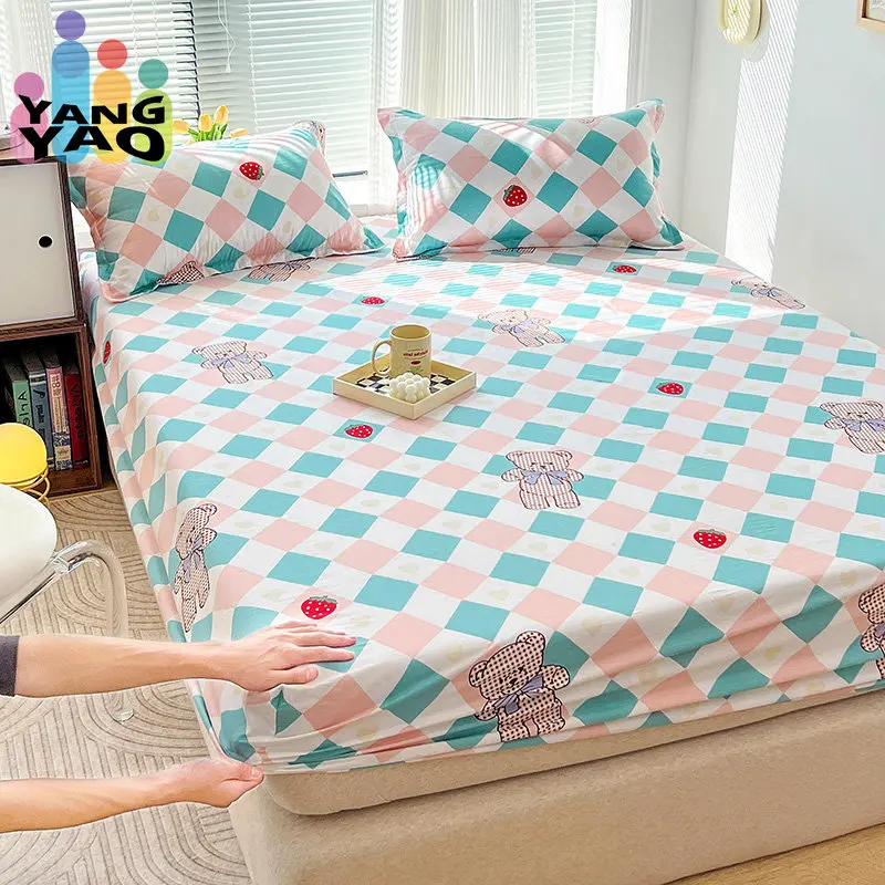 

1pcs 100% Cotton Printed Fitted Sheet Mattress Cover Double Four Corners With Elastic Band Adult Kids Bed Linen (No Pillowcase)