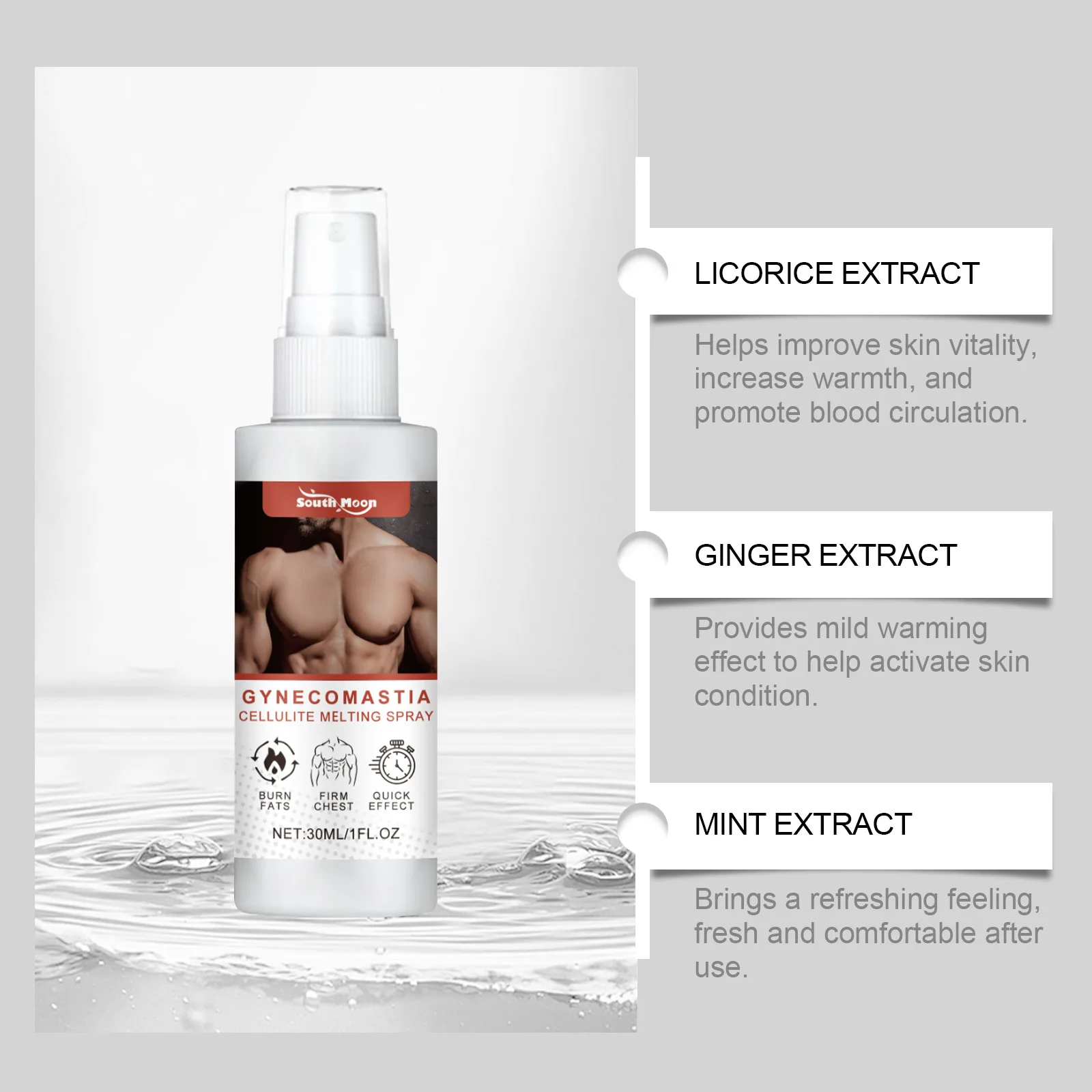 Man Breast Tightening Spray Reduction Cellulite Removal Belly Muscle Fitness Abs Sculpting Chest Muscle Massage Spray