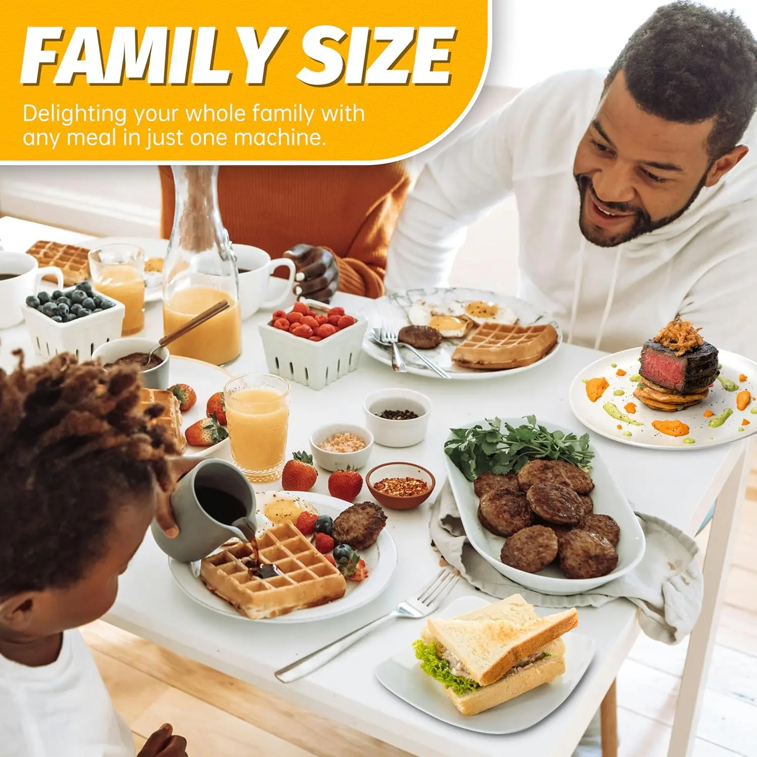 Waffle Maker with Removable Plates, Waflera Electrica, Large Waffle Iron, 3 in 1 Panini Grill Press Breakfast Sandwich M 5