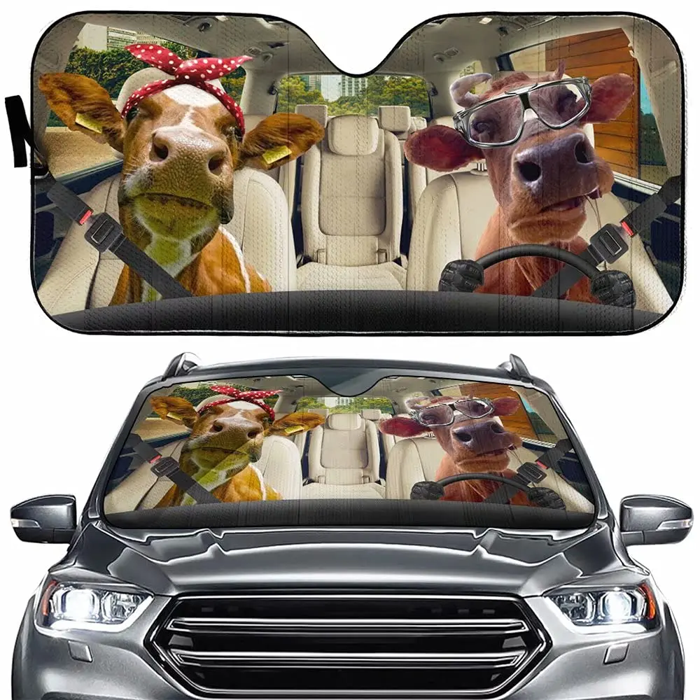 

Farm Cow Driver Auto Windshield Sun Shade,Funny Heifer Couple Sun Visor Protector Sunshade for Car Truck SUV to Keep Your Vehicl