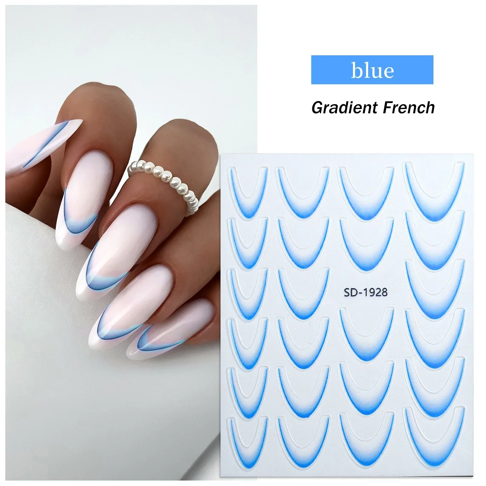 Gradient French Line Manicure Nail Art Stickers - Self-Adhesive Decals