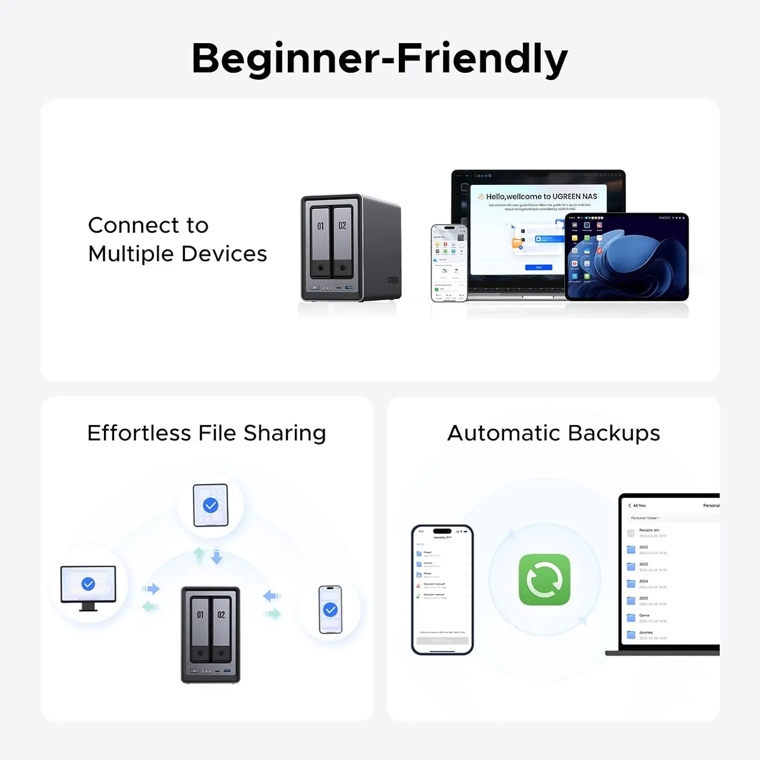 UGREEN NAS DXP2800 2베이 데스크탑 올라운드 NASync, 소규모 팀, 애호가, 인텔 N100 쿼드코어 CPU에 이상적, (디스크 미포함)