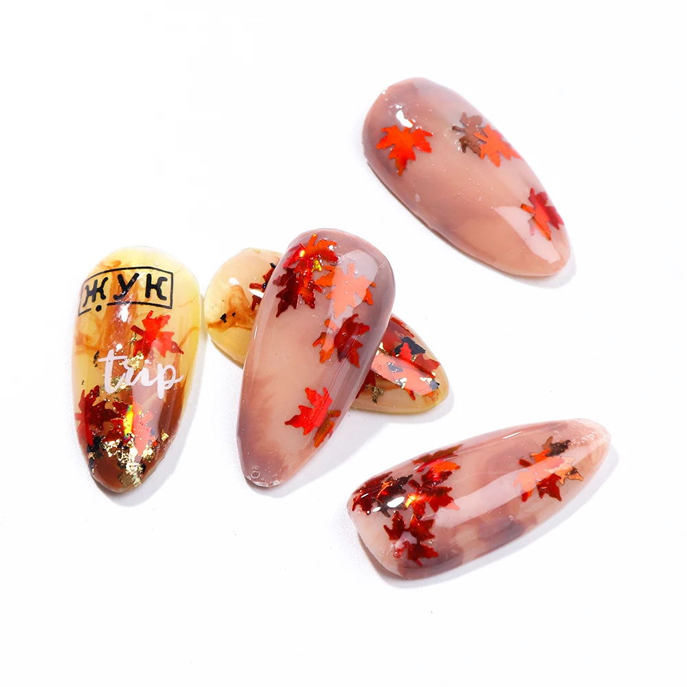 Nail Decoration Maple Leaves Nail Art Sequins Holographic Glitter Flakes Paillette Chameleon Stickers Autumn Design