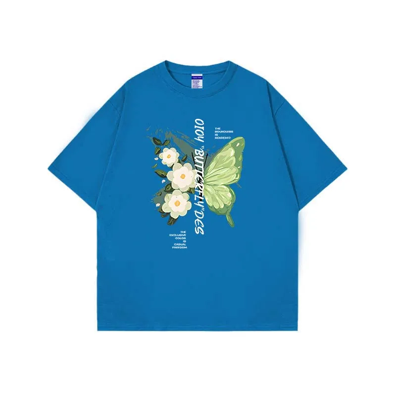 

Summer Cotton High-Quality Men's T-shirt Butterfly Print Street casual Unisex Short Sleeve Top 2023 New Free Shipping
