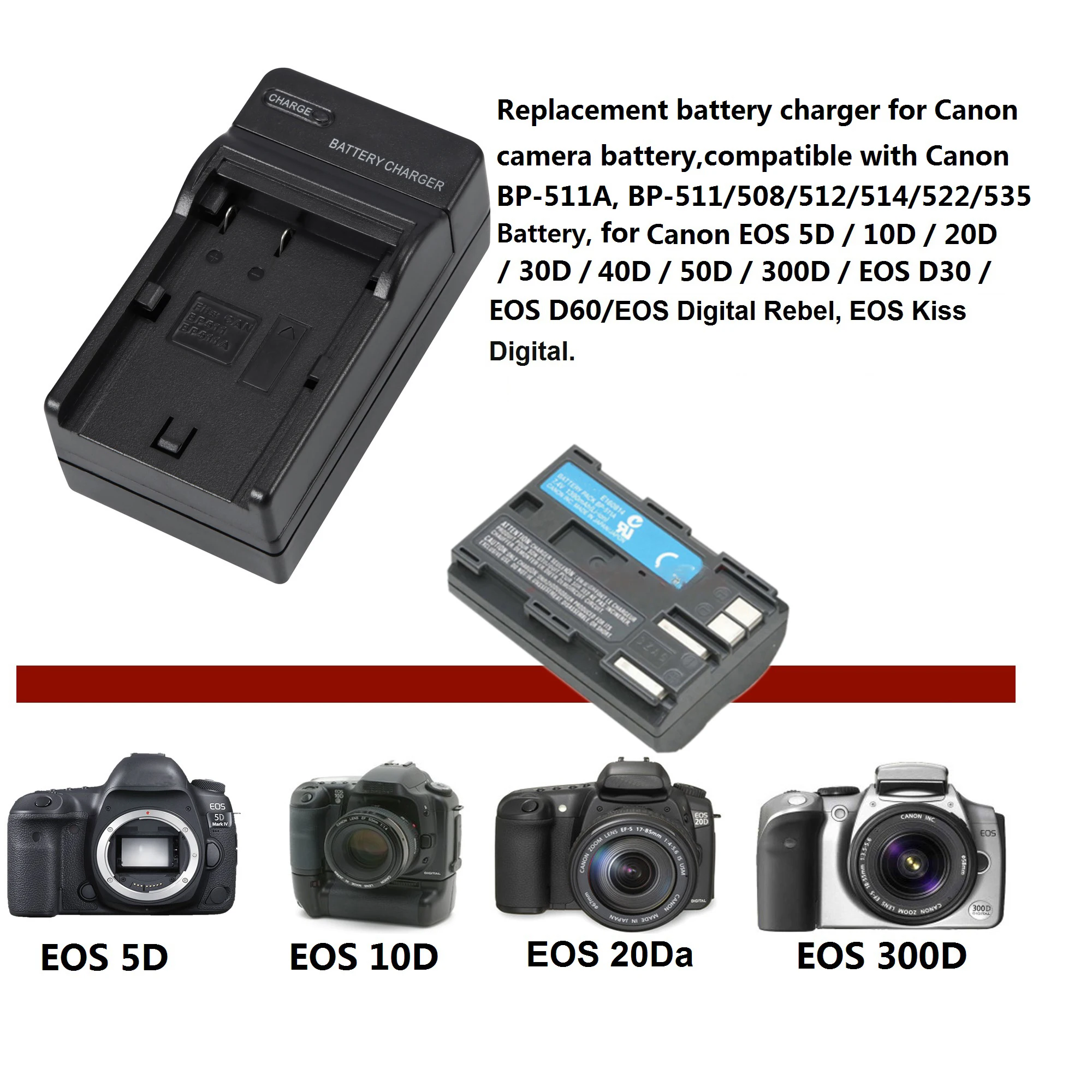 Kamera Charger Baterai untuk Canon BP-511 BP-511A Cocok untuk
