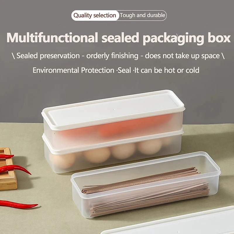 1PC Pasta Containers Storage Clear Rectangular Container With Lids Stackable Long Noodle Holder Airtight Containers For Cabinet