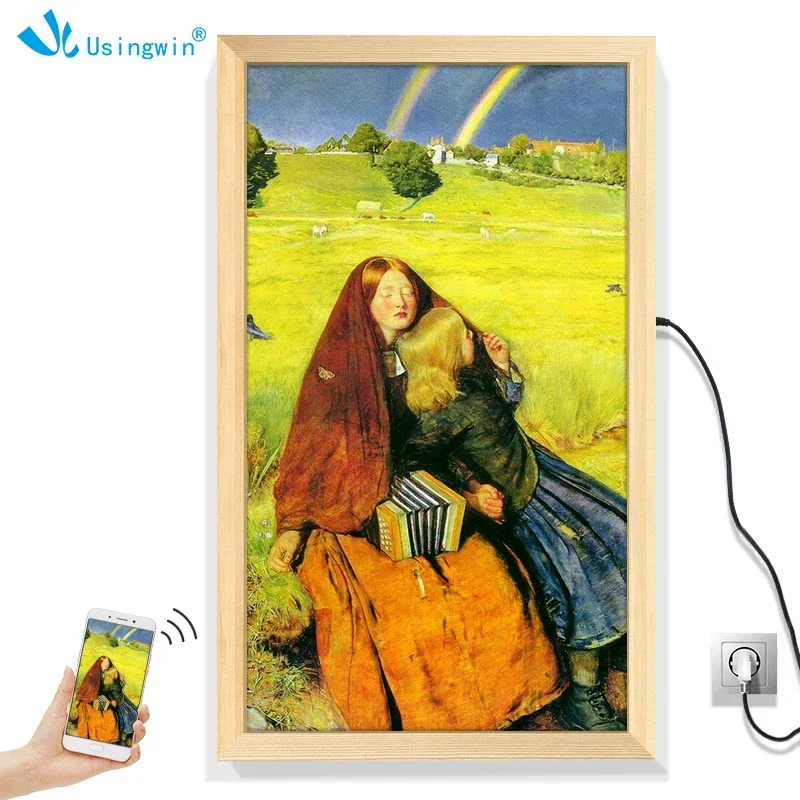 2026 32인치 디지털 사진 프레임 다운로드 비디오 재생 프레임 나무 LCD 화면 백라이트 LED 나무 Wi-Fi Mp4 디지털 스마트 아트 W