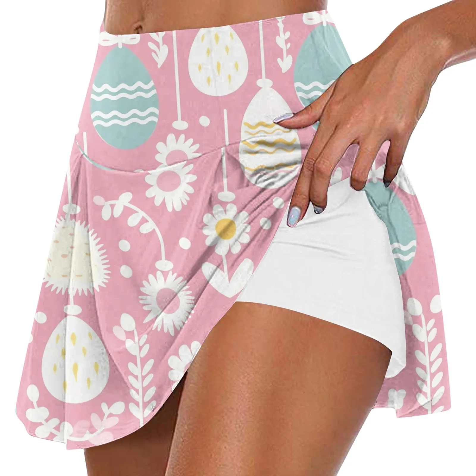 

Женские Модные Пасхальные юбки с принтом, повседневные спортивные мини-юбки для фитнеса, бега, йоги, тенниса, трапециевидные плиссированные шорты, полуюбка
