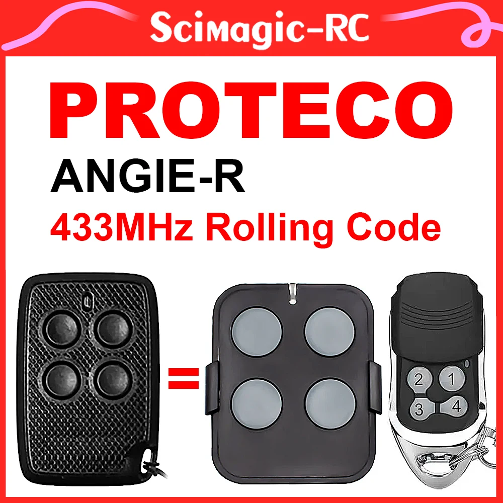 

2 Styles.100% Compatible PROTECO ANGIE-R 433.92MHz Garage Door Remote Control 433MHz Rolling Code Transmitter Gate Key Fob