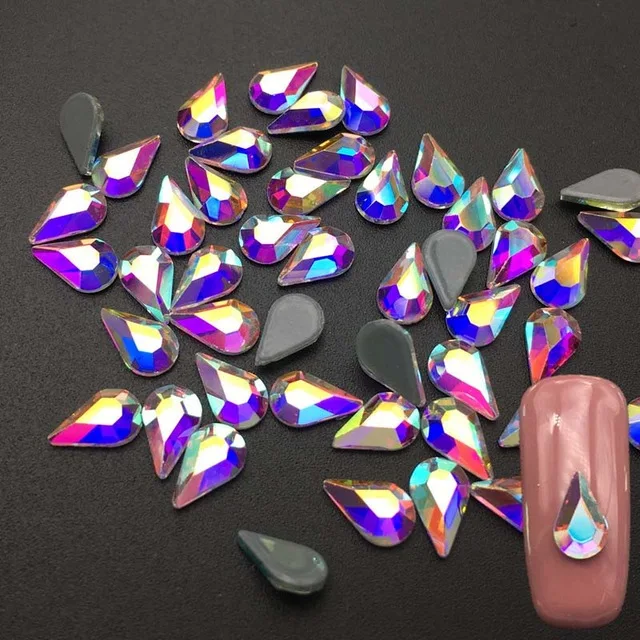 

3x10mm,5X8mm Glass Drop Hotfix Rhinestone Crystal AB/Crystal Clear Color Flatback Raindrop Iron On Flat Back Crystals