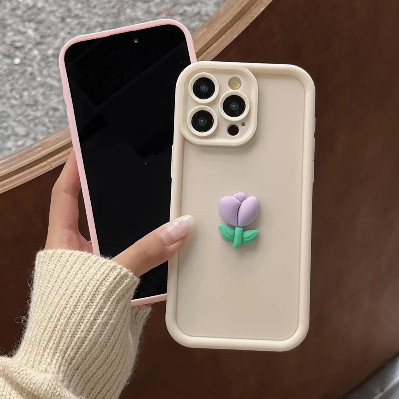 Voor iPhone 16 14 15 Tulp Bloemen Siliconen TPU Achterkant Telefoonhoesje Anti-val voor iPhone 11 12 13 Pro Max X XS XR Zachte Hoes_voghion.com