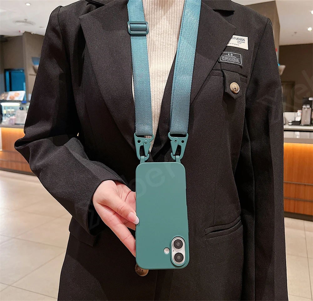 Crossbody Necklace Lanyard Cord Soft Silicone Phone Case For iPhone 16 15 13 11 12 14 Pro Max XS XR X 7 8 Plus Shockproof Cover_voghion.com