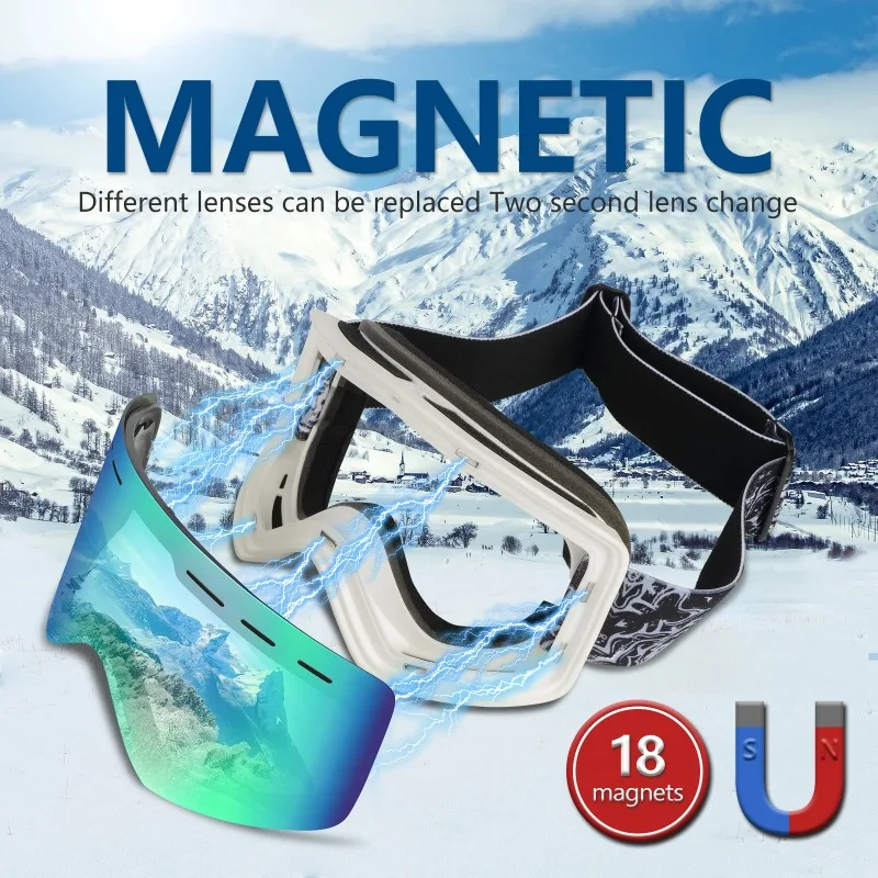 OBAOLAY Ski Glasses Magnetic Skiing Goggles with Replaceable Lens Snowboard Goggles for Snow Sport Glasses 3