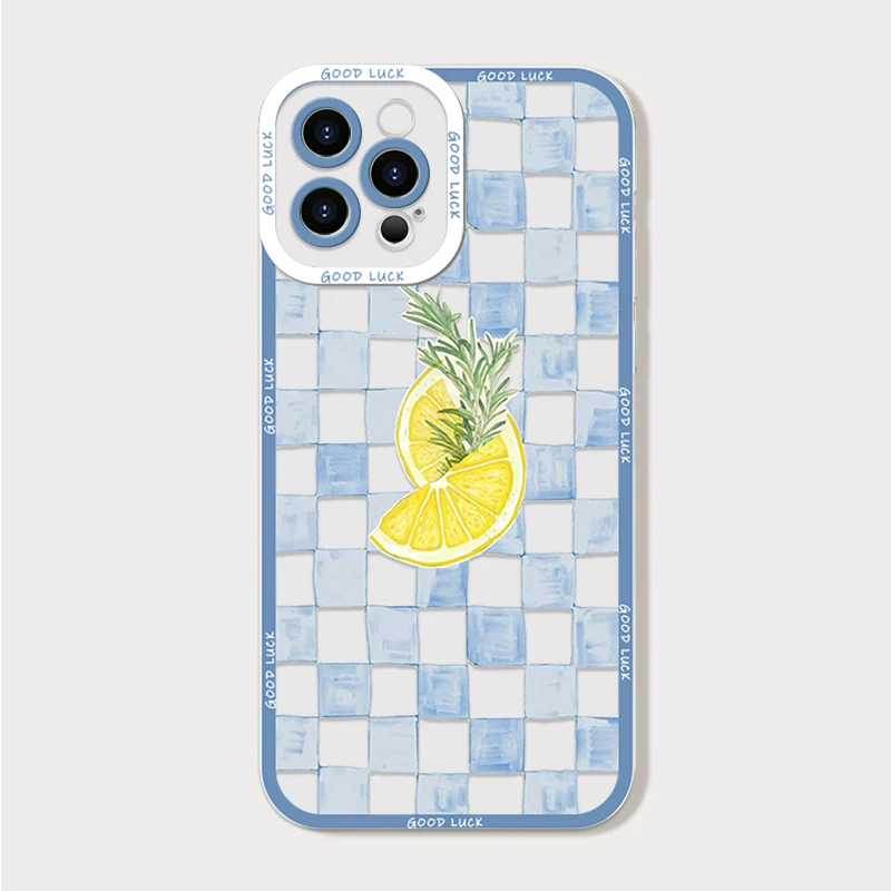 Stylish Blue Striped Lemon Print Clear Phone Case - Soft and Durable Cover