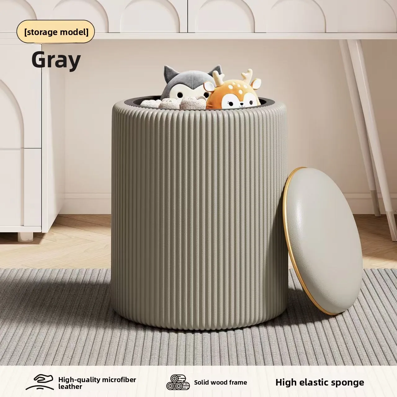 כסא איפור לאחסון, כסא עגול קל משקל, כסא לבישת חדר שינה, כסא לשינוי נעליים בסלון, דלי אחסון