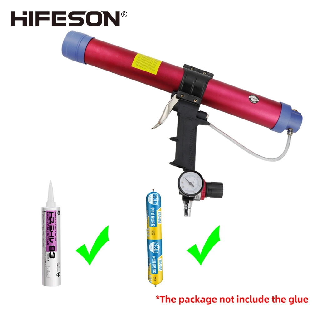 600ml Sausage Pneumatic Caulking Gun Silicone Sealant Gun Air Rubber Gun Caulk Applicator Tool with 10 Transparent Glue Nozzles 2