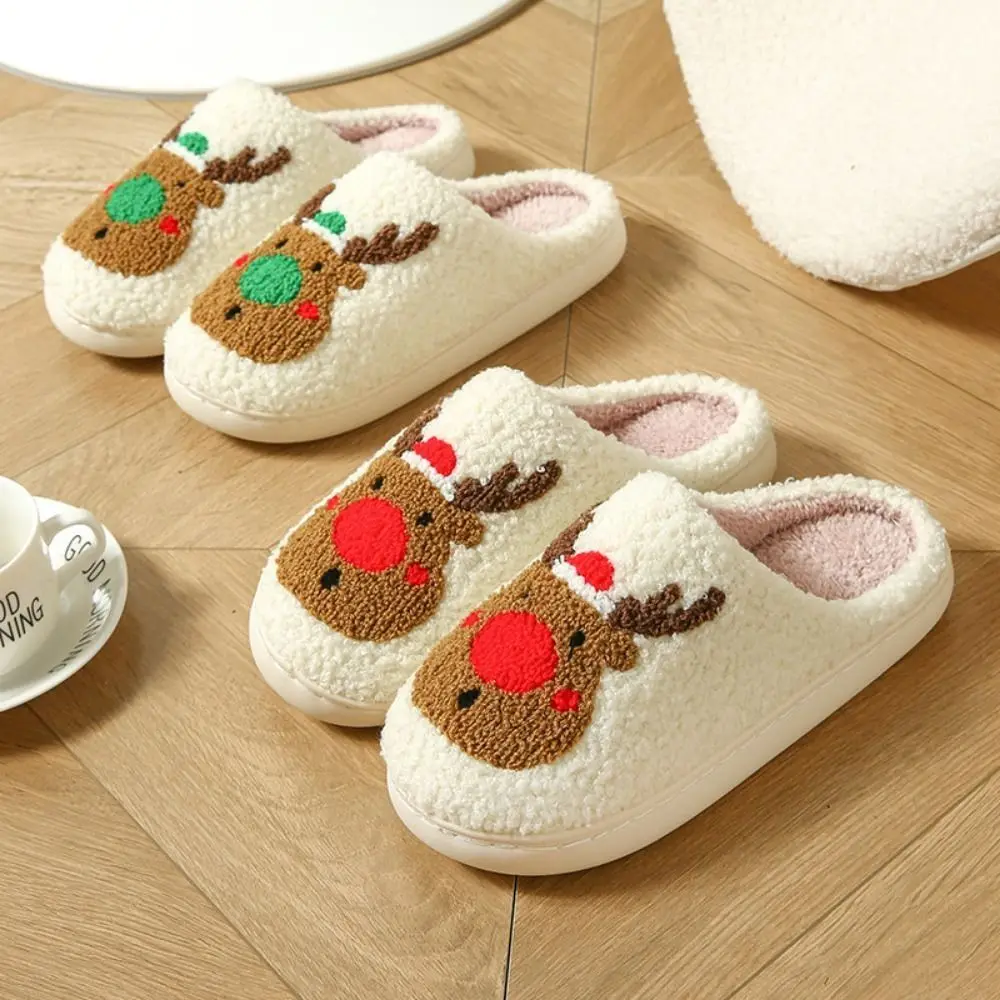 Casual Cute Christmas Slippers Lovely Soft Home Slippers Warm Non-Slip Warm Plush Slides Women