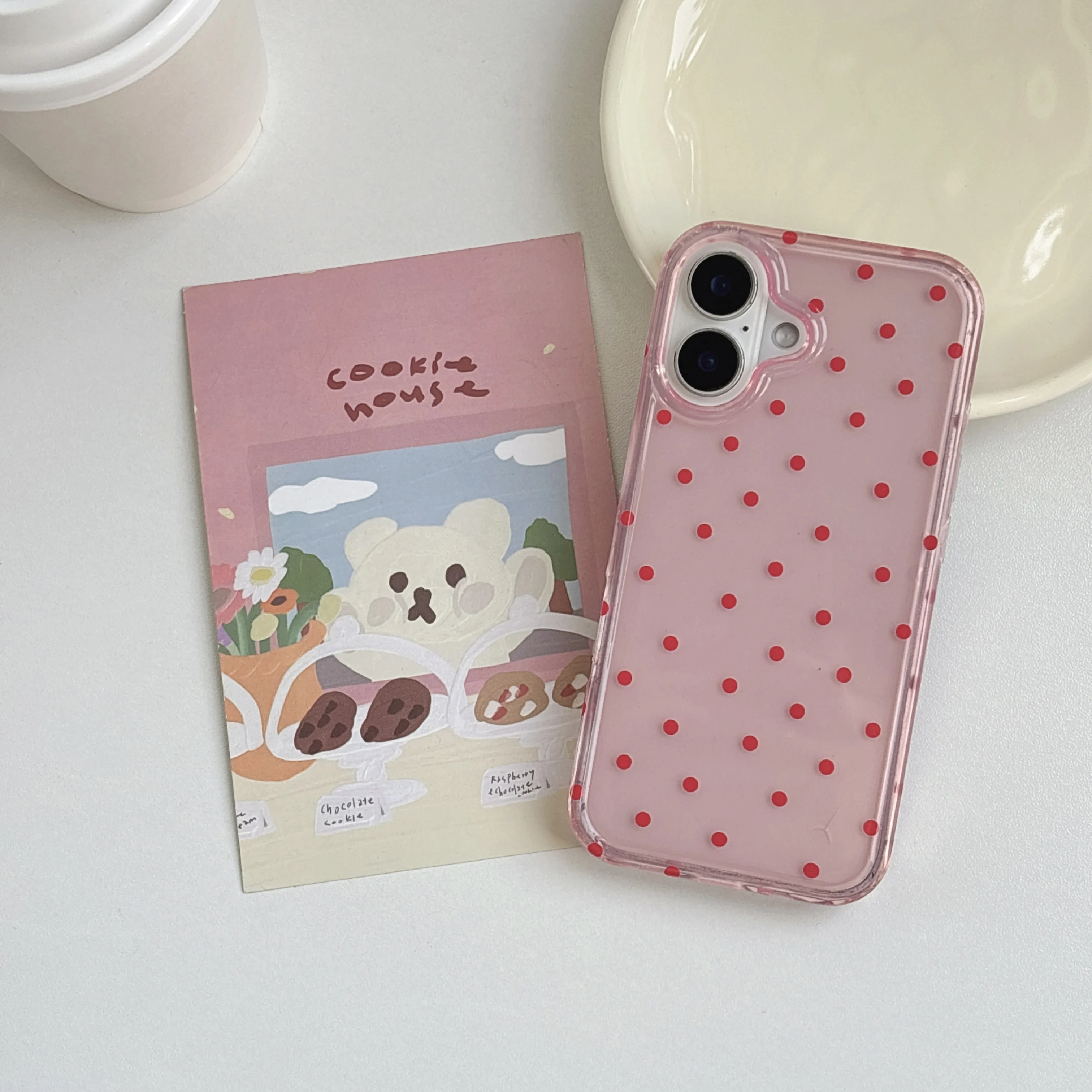 Glossy Red Polka Dot Transparent Pink Protective Phone Case