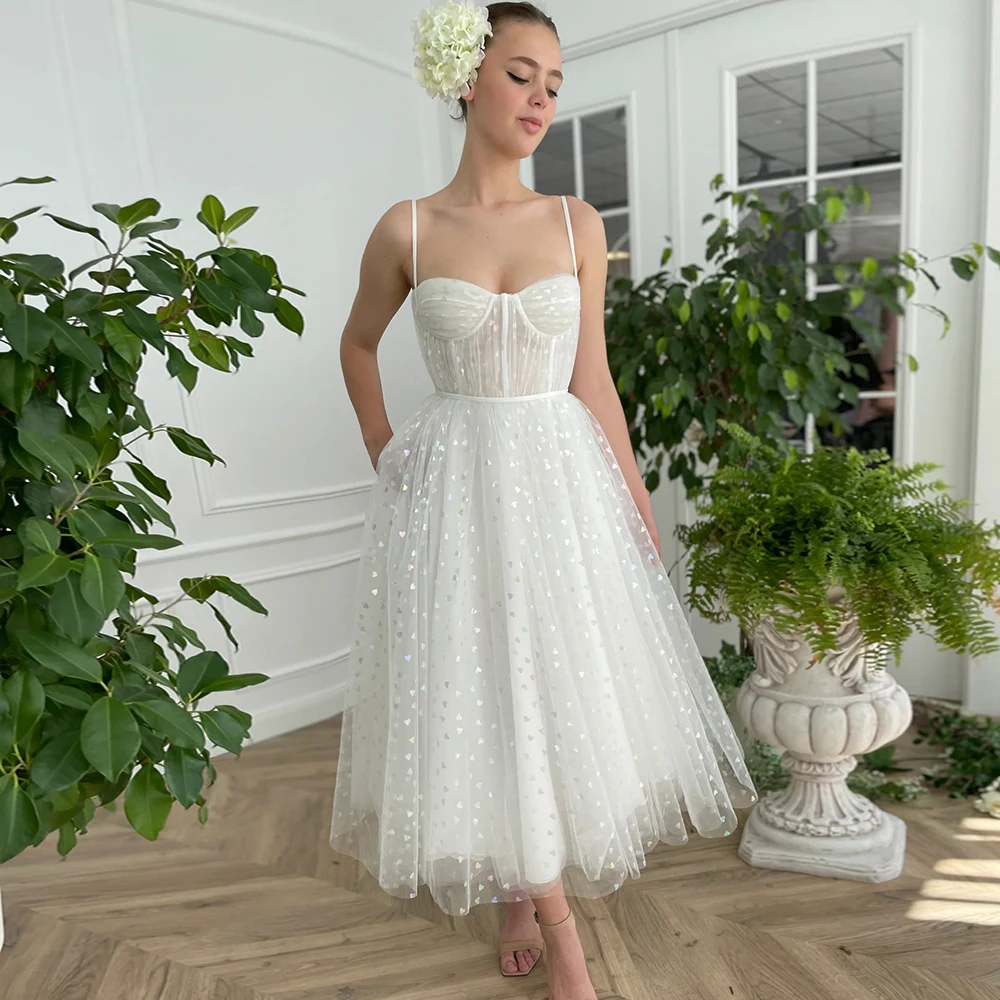

Simple Italian Noodle Strap White Prom Dress Patrol Tulle A-line Evening Dress Elegant Knee Length Pleated Ladies 2023