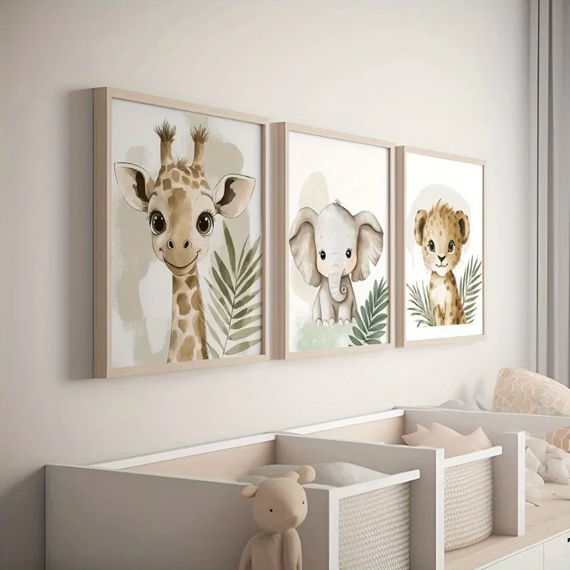 3pcs Safari & Jungle Animal Canvas Prints Set - Frameless Wall Art for Nursery, Living Room, Bedroom Decor, Safari Room Decor 1