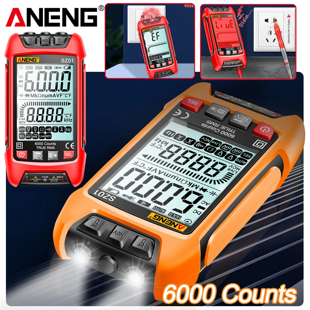 

ANENG SZ01 Digital Multimeter with LED Light 6000 Counts DC AC Current True RMS Handheld Smart Digital Multimeter High Precision