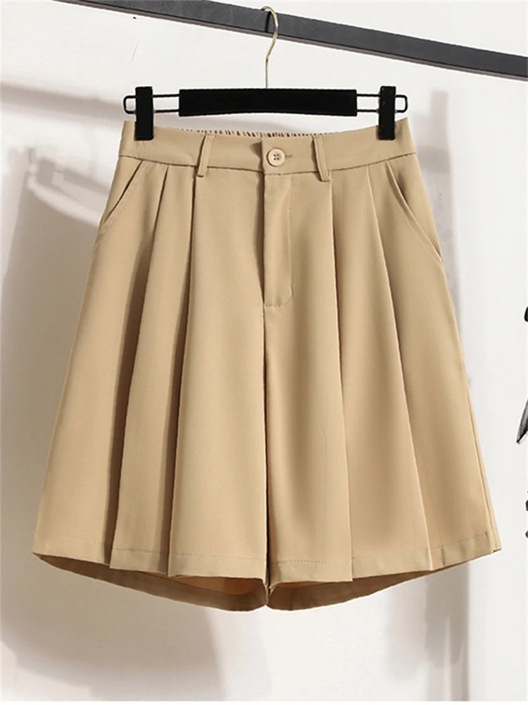 High Waisted Suits Shorts for Women Summer 2023 Korean Fashion Elastic Band Shorts Office Ladies Casual Wide Leg Shorts LOOSE