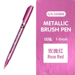 Vibrant 12 - Color Metallic Permanent Marker Set for DIY Crafts and Art Projects (Brush Rose Red)