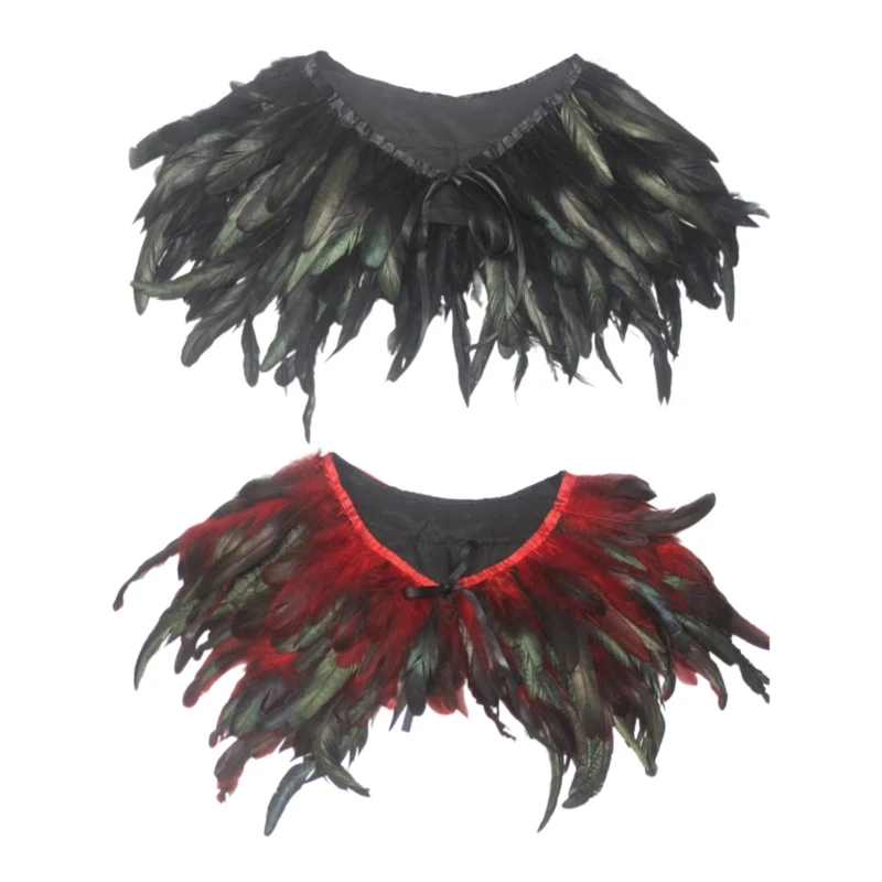 

Victorians Gothic Feather Shrug Shoulder Wrap Witches Wing False Collar Shawl Scarf with Ribbon Tie Halloween Costume