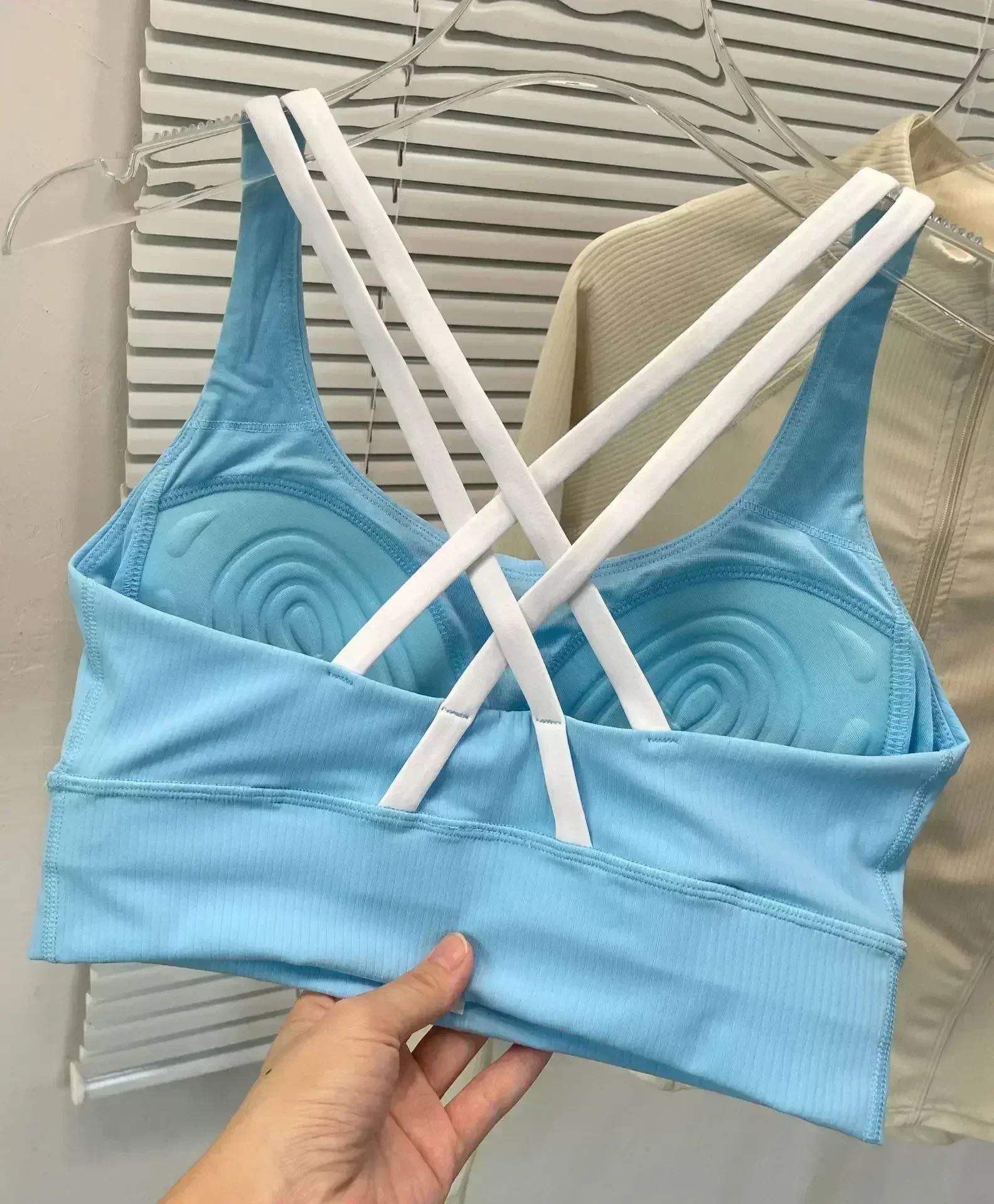 Lemon Women Energy Longline Ribbed Bra Luxtreme Fitness U Neck Cross Back Contrast Color Yoga Tank Top Sports Bras with Fix Pads