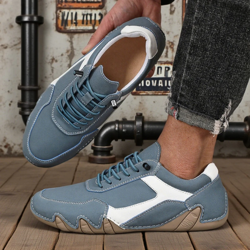 Unique Men's Loafers Outdoor Breathable Comfortable Soft Leather Sneakers Non Slip Luxury Brand Bare Boots Chaussure De Sport