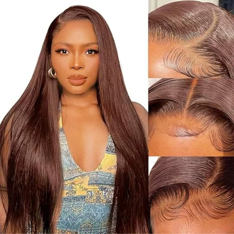 

Brown Straight Lace Front Human Hair Chocolate brown wig 13x6 Hd Pre Plucked Hairline with Baby Hair Glueless Lace Frontal Wigs