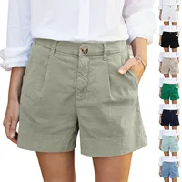Cotton Linen Solid Shorts For Women Button High Waist Summer Loose Casual Pockets Shorts Female Pants Women Clothing - Image 2