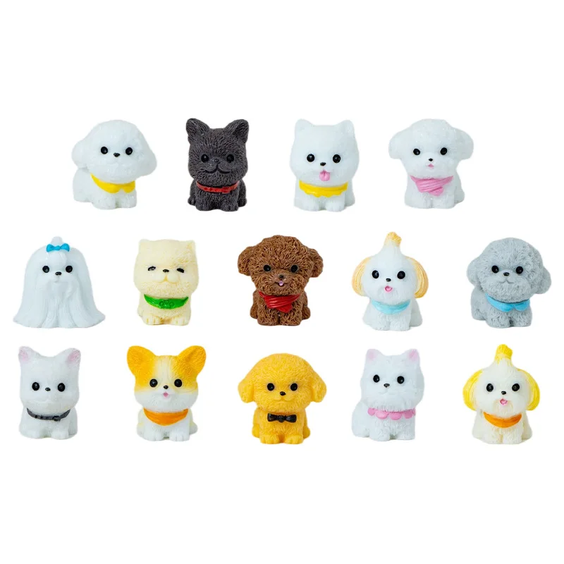 12/14pcs Cute Simulation Dog Puppy Animal Decoration Resin Craft Miniature Figure for Bonsai Microlandscape Fairy Garden Decor 6